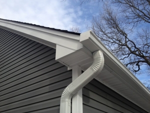 Close up of gutters along a residential roofline